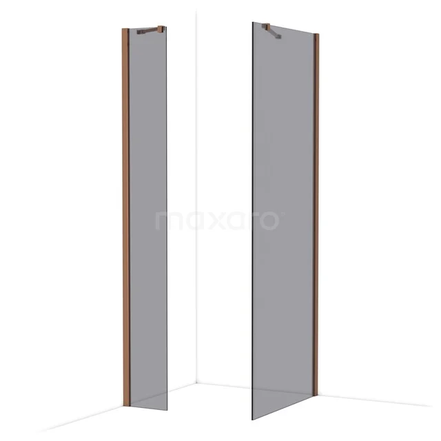 Diamond Inloopdouche | 80x30 cm Glanzend koper Rookglas 2 vaste wanden IDB0308411GKP