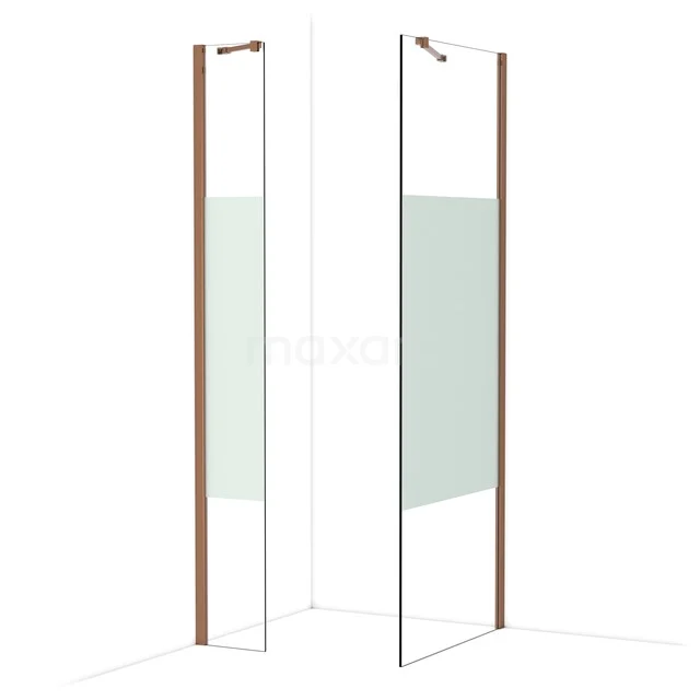 Diamond Walk-in shower | 80x30 cm Glanzend koper Clear with matt strip 2 fixed walls IDB0308413GKP