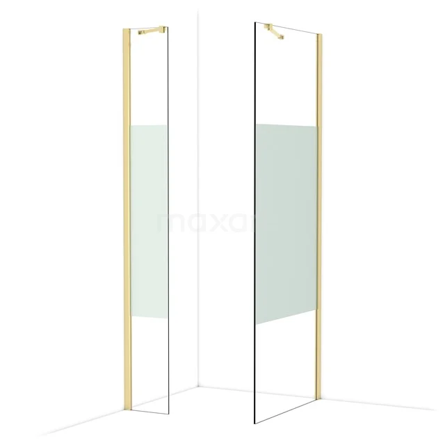 Begehbare Duschen IDB0308413GLG Goldene Duschwand mit minimalistischem Design und mattem Glaspaneel, ideal für moderne Bäder.