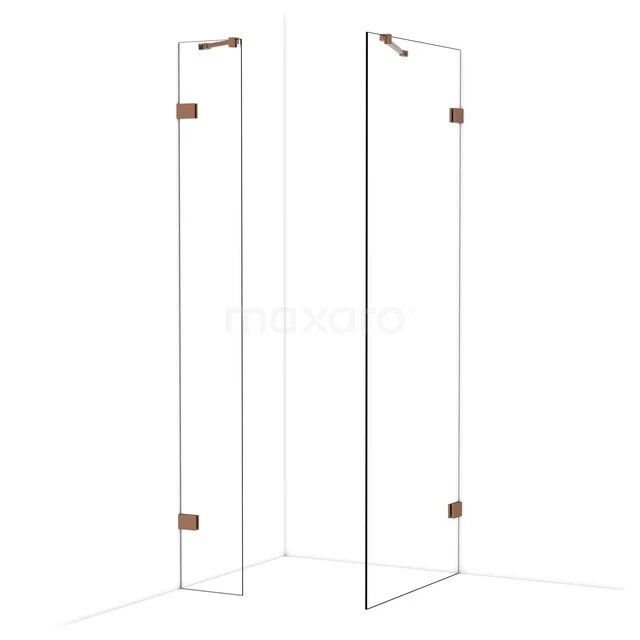 Diamond Walk-in shower | 80x30 cm Glanzend koper Clear glass 2 fixed walls IDB0308420GKP