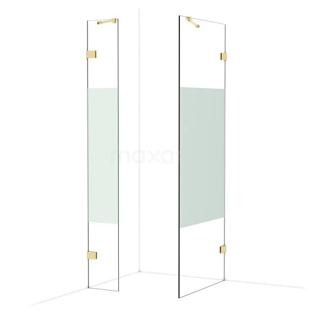 Glas Duschwand mit weißem Rand und goldenen Scharnieren, moderne Designoption für ein stilvolles Badezimmer.