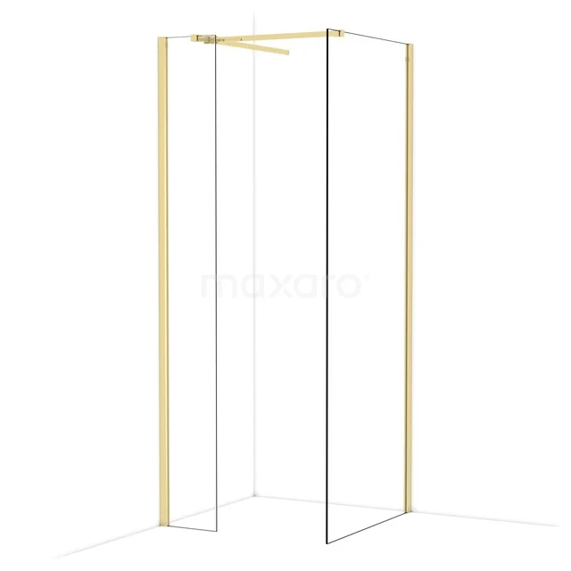 Gouden douchehoek met strakke glazen deuren, ideaal voor een moderne badkamer.
