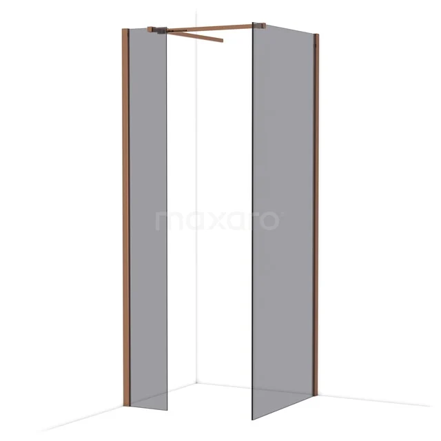Duschwand mit Eckaufstellung, Glasplatten und bronzefarbenen Aluminiumprofilen, stilvolle Ergänzung für das Badezimmer.