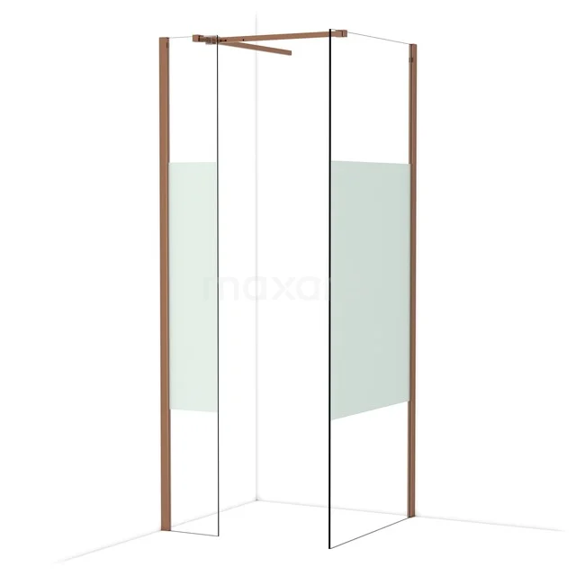 Duschwand mit bronzefarbenen Profilen, Klarglas und mattem Segment, perfekt für einen modernen Badezimmerstil.