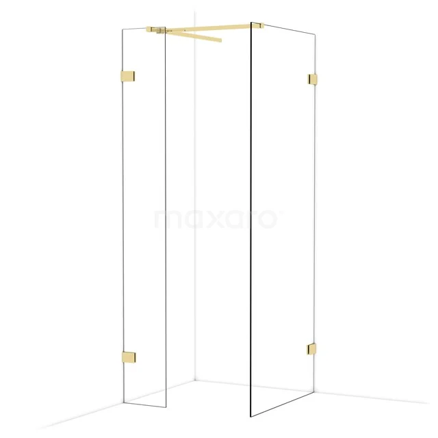 Diamond Inloopdouche | 80x30 cm Glanzend lichtgoud Helder glas 2 vaste wanden IDB0308520GLG