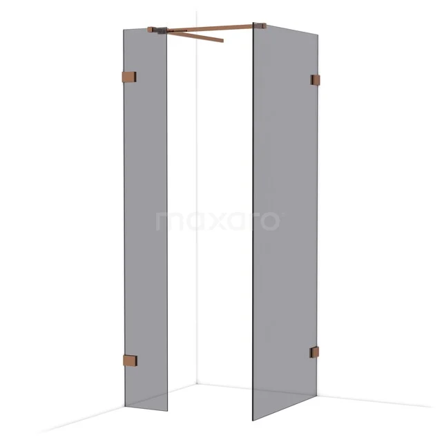 Diamond Walk-in shower | 80x30 cm Shiny copper Smoke glass 2 fixed walls IDB0308521GKP Dubbele douchedeur van helder glas, koperkleurige scharnieren, modern design; perfect voor een stijlvolle badkamer.