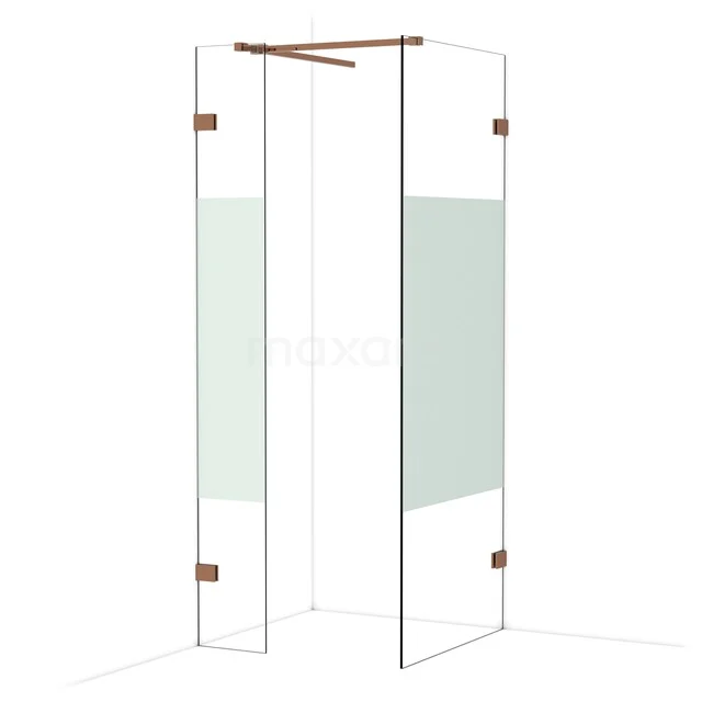 Diamond Inloopdouche | 80x30 cm Glanzend koper Helder met matte strook 2 vaste wanden IDB0308523GKP Diamond Inloopdouche | 80x30 cm Glanzend koper Helder met matte strook 2 vaste wanden IDB0308523GKP