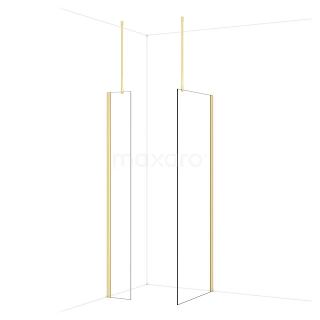 Diamond Walk-in shower | 80x30 cm Shiny light gold Clear glass 2 fixed walls IDB0308910GLG Minimalist white shower wall with gold accents, sleek frame design, perfect for a modern bathroom style.