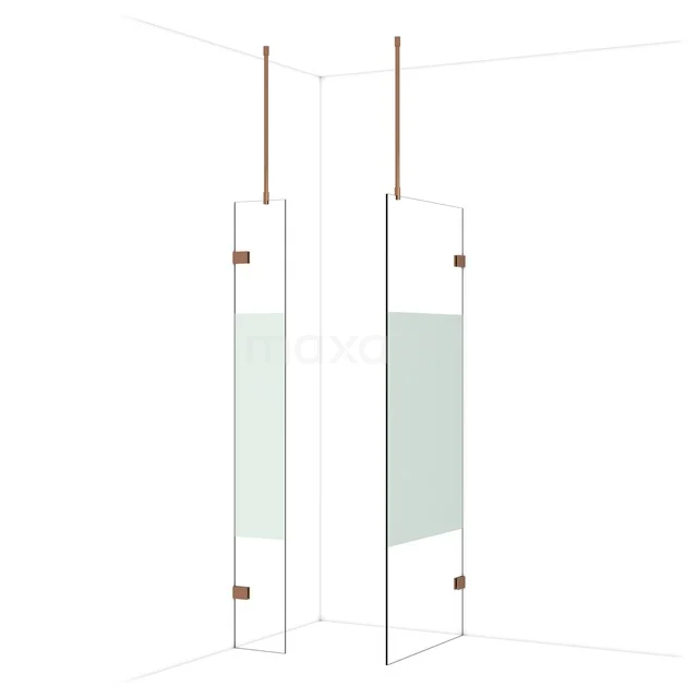 Glas Duschwand mit minimalistischem Design und kupferfarbenen Akzenten, perfekt für ein modernes Badezimmer.
