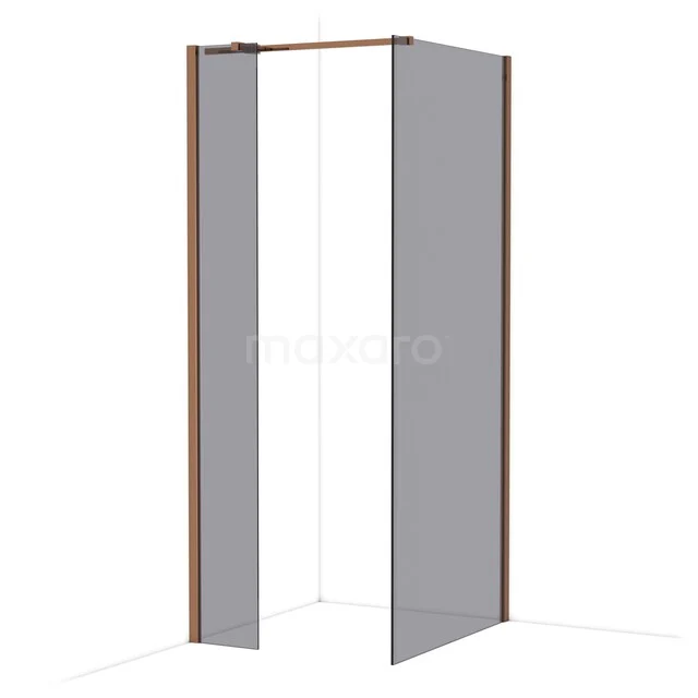 Diamond Inloopdouche | 90x30 cm Glanzend koper Rookglas 2 vaste wanden IDB0309311GKP