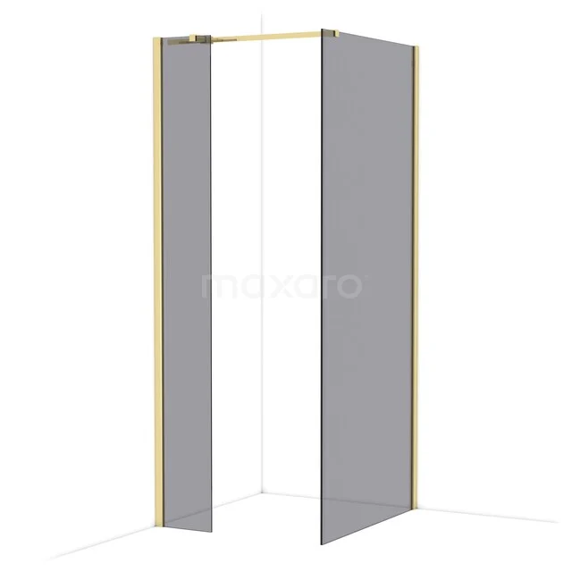 Diamond Walk-in shower | 90x30 cm Glossy light gold Smoke glass 2 fixed walls IDB0309311GLG Douchedeur hoekopstelling met mat glazen panelen en gouden profiel, ideaal voor een stijlvolle en moderne badkamer.