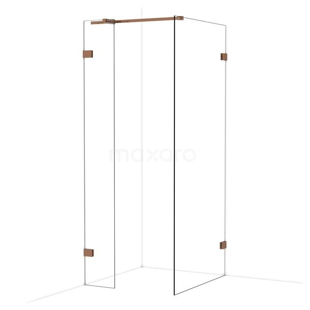 Diamond Walk-in shower | 90x30 cm Shiny copper Clear glass 2 fixed walls IDB0309320GKP Douchecabine met koperkleurige details, strak ontwerp en helder glas, ideaal voor een stijlvolle en moderne badkamer.