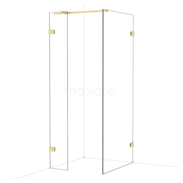 Diamond Inloopdouche | 90x30 cm Glanzend lichtgoud Helder glas 2 vaste wanden IDB0309320GLG