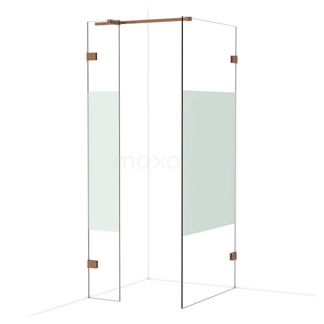 Diamond Inloopdouche | 90x30 cm Glanzend koper Helder met matte strook 2 vaste wanden IDB0309323GKP