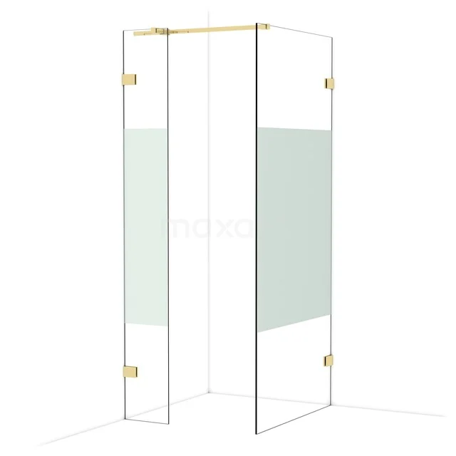 Diamond begehbare Dusche | 90x30 cm Glänzendes Hellgold 2 feste Wände IDB0309323GLG Glas Duschwand mit goldfarbenen Scharnieren, Mattglasdetails und Eckdesign, perfekt für moderne Bäder.