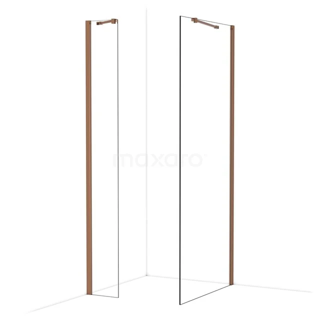 Glas Duschwand mit roségoldenem Rahmen, minimalistisches Design, ideal für moderne Bäder.