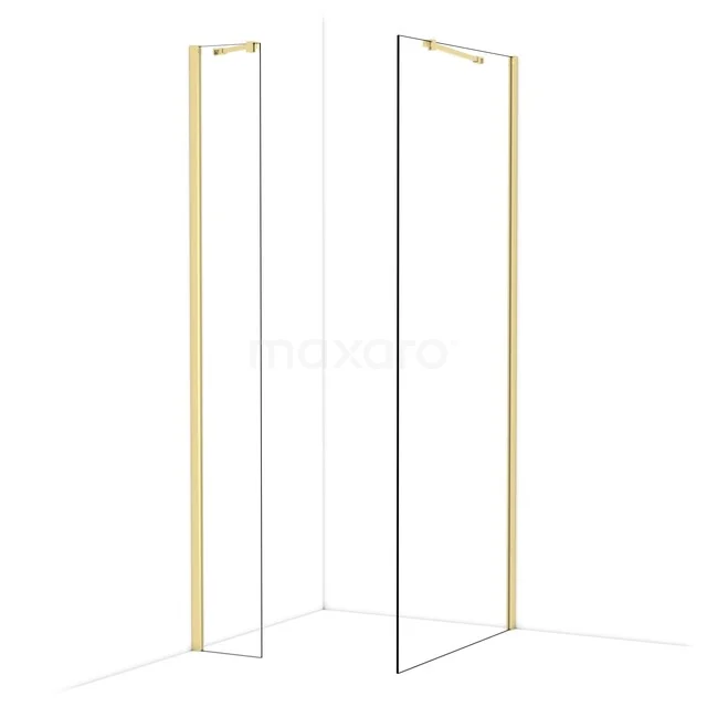 Diamond Inloopdouche | 90x30 cm Glanzend lichtgoud Helder glas 2 vaste wanden IDB0309410GLG