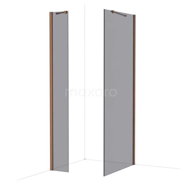 Diamond Walk-in shower | 90x30 cm Shiny copper Smoke glass 2 fixed walls IDB0309411GKP Matglazen douchewand met bronskleurige profielen, modern design ideaal voor stijlvolle badkamerinrichting.