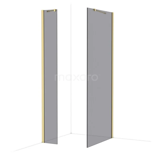 Diamond Walk-in shower | 90x30 cm Glossy light gold Smoke glass 2 fixed walls IDB0309411GLG Hoekdouchewand van helder glas met aluminium profielen, ideaal voor een moderne badkamer.