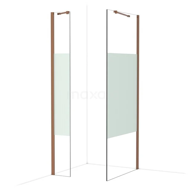 Begehbare Duschen IDB0309413GKP Glas Duschwand mit mat Profil, eckigem Design und teilweise Mattglas, ideal für eine moderne Badezimmergestaltung.