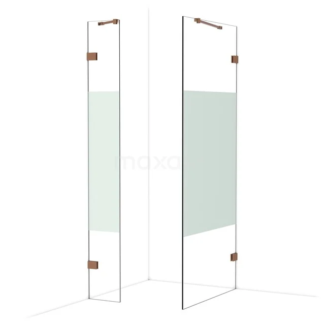 Diamond Walk-in shower | 90x30 cm Glanzend koper Clear with matt strip 2 fixed walls IDB0309423GKP