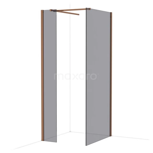 Duschwand Grau Glas mit Kupferfarbenen Profilen, moderne Ausstrahlung, ideal für eine stilvolle Badezimmer Einrichtung.