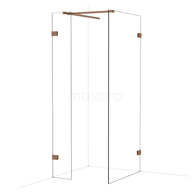 Diamond Inloopdouche | 90x30 cm Glanzend koper Helder glas 2 vaste wanden IDB0309520GKP