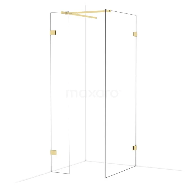 Begehbare Duschen IDB0309520GLG Glasene Duschwand mit goldfarbenen Akzenten, Eckaufstellung, modernes Design; ideal für einen luxuriösen Badezimmerstil.