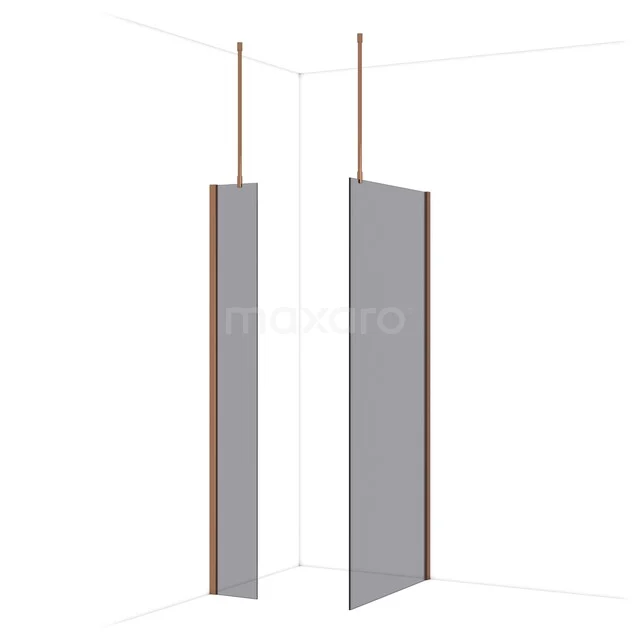 Diamond Inloopdouche | 90x30 cm Glanzend koper Rookglas 2 vaste wanden IDB0309911GKP