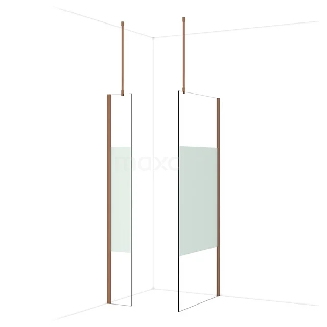 Glazen douchewand met mat witte details, geïntegreerd plafondprofiel en minimalistisch ontwerp, ideaal voor een moderne badkamer.