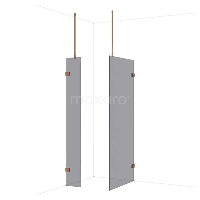 Diamond Walk-in shower | 90x30 cm Glanzend koper Smoke glass 2 fixed walls IDB0309921GKP