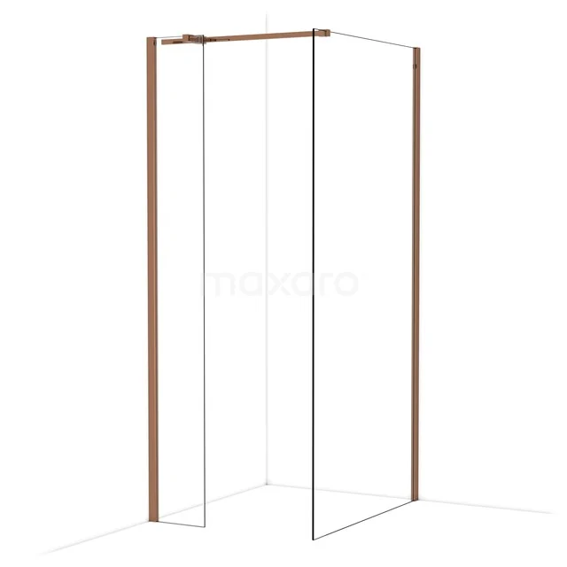 Diamond Inloopdouche | 100x30 cm Glanzend koper Helder glas 2 vaste wanden IDB0310310GKP
