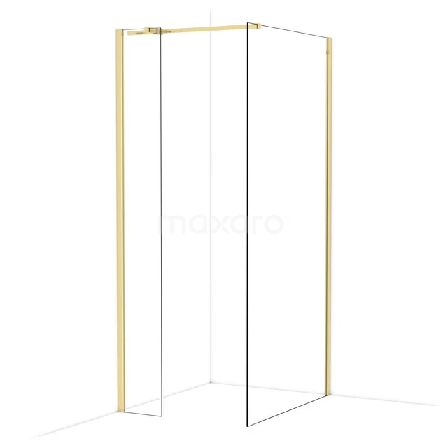 Goldene Eck-Duschwand mit Klarglas, minimalistisches Design, perfekt für moderne Bäder.