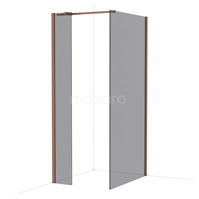 Begehbare Duschen IDB0310311GKP Duschbereich mit mattem grauem Glas und kupferfarbenen Profilen, platzsparendes Design für moderne Bäder.