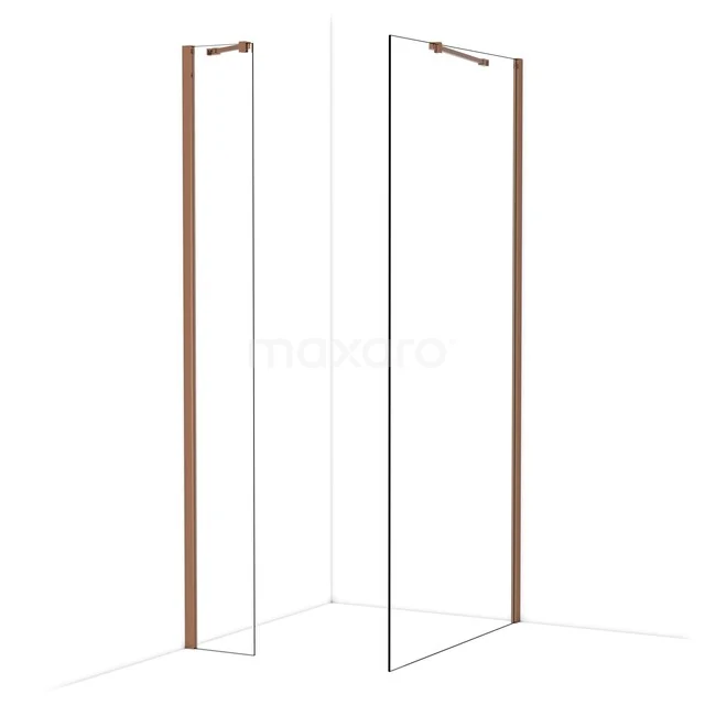Diamond Inloopdouche | 100x30 cm Glanzend koper Helder glas 2 vaste wanden IDB0310410GKP