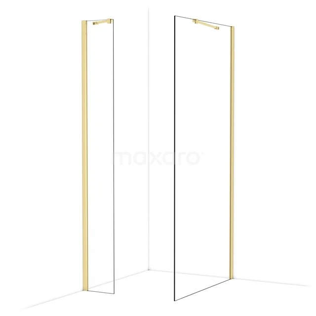 Duschwand Eckeinstellung aus Glas mit goldfarbenem Rahmen, modernes Design für stilvolle Bäder.