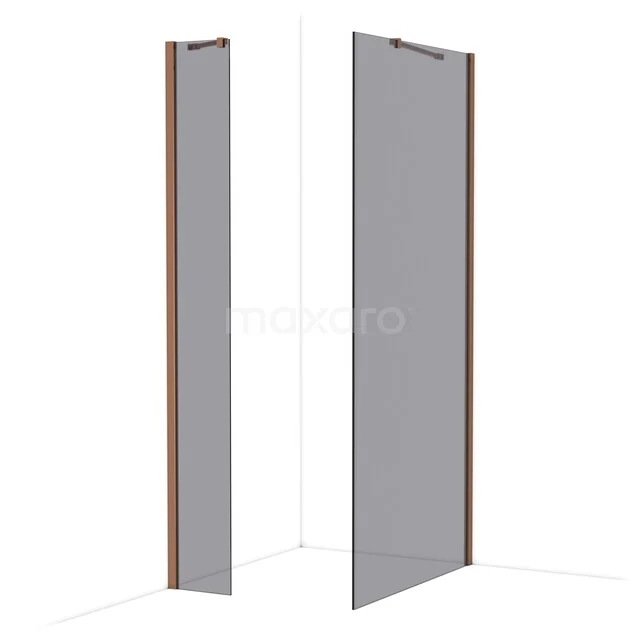 Diamond Inloopdouche | 100x30 cm Glanzend koper Rookglas 2 vaste wanden IDB0310411GKP