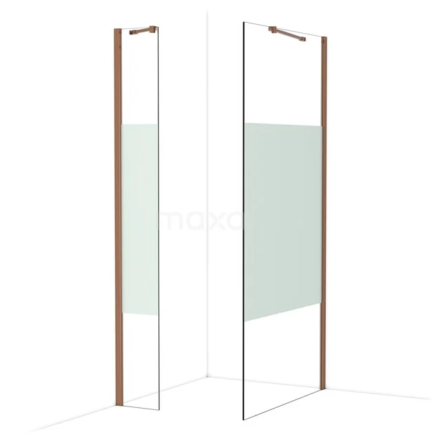 Glazen douchewand met mat middenvlak en koperkleurige profielen, ideaal als stijlvolle badkamer scheidingswand.