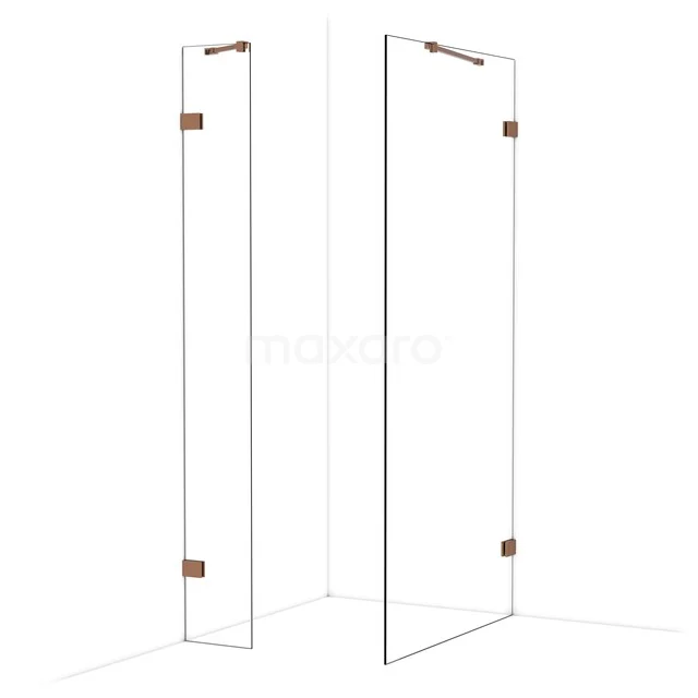 Begehbare Duschen IDB0310420GKP Glasene Duschwand mit klaren Paneelen, kupferfarbenen Scharnieren und minimalistischem Design für ein modernes Badezimmer.