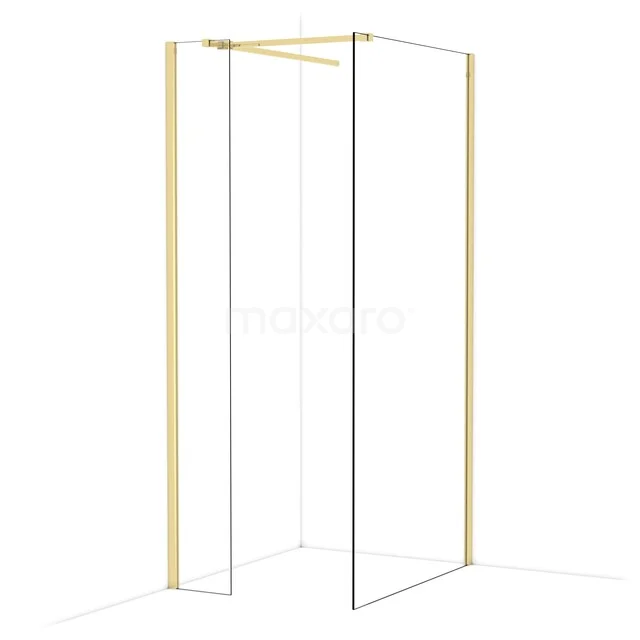 Duschwand mit goldfarbenem Rahmen, minimalistisches Design, ideal für ein luxuriöses Badezimmer.
