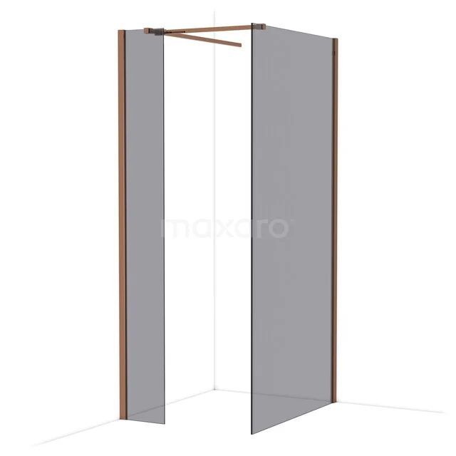 Diamond Walk-in shower | 100x30 cm Glanzend koper Smoke glass 2 fixed walls IDB0310511GKP