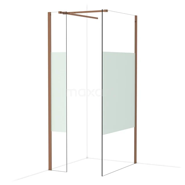 Diamond Inloopdouche | 100x30 cm Glanzend koper Helder met matte strook 2 vaste wanden IDB0310513GKP