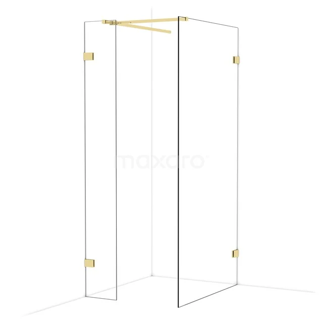 Diamond Walk-in shower | 100x30 cm Glanzend lichtgoud Clear glass 2 fixed walls IDB0310520GLG