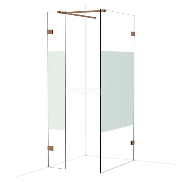 Diamond begehbare Dusche | 100x30 cm Glänzendes Kupfer 2 feste Wände IDB0310523GKP Glas Duschwand mit matter Streifen, Eckanordnung, kupferfarbene Details, geeignet für einen modernen Badezimmerstil.