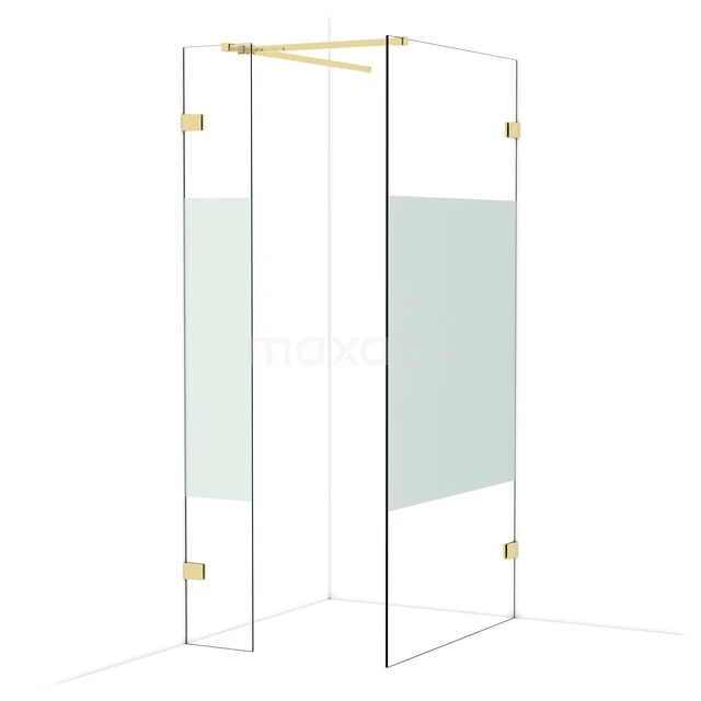 Diamond Inloopdouche | 100x30 cm Glanzend lichtgoud Helder met matte strook 2 vaste wanden IDB0310523GLG