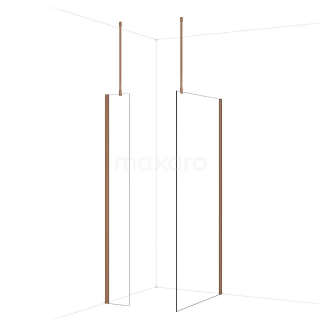Diamond Inloopdouche | 100x30 cm Glanzend koper Helder glas 2 vaste wanden IDB0310910GKP