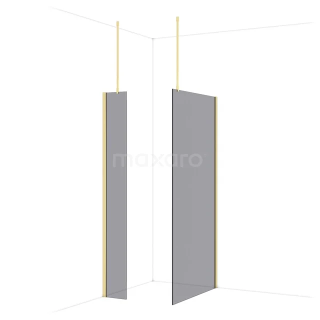 Diamond Walk-in shower | 100x30 cm Glanzend lichtgoud Smoke glass 2 fixed walls IDB0310911GLG