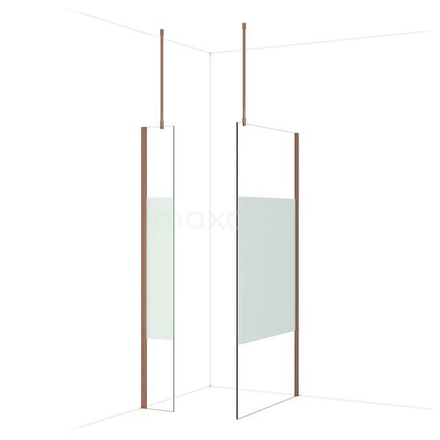 Diamond begehbare Dusche | 100x30 cm Glänzendes Kupfer 2 feste Wände IDB0310913GKP Glas Duschwand mit minimalistischem Design und Holzakzenten, stilvolles Badezimmerprodukt für eine moderne Ausstrahlung.