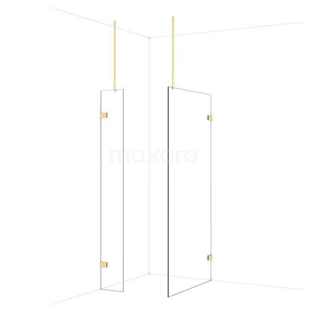 Glas Duschwand mit Messing Scharnieren, minimalistisches Design, ideal für eine moderne Badezimmergestaltung.