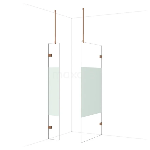 Diamond Inloopdouche | 100x30 cm Glanzend koper Helder met matte strook 2 vaste wanden IDB0310923GKP